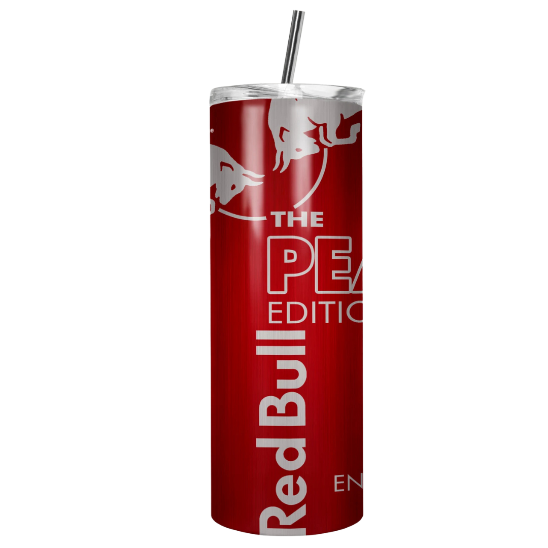 Gobelet Red Bull avec paille, édition pêche