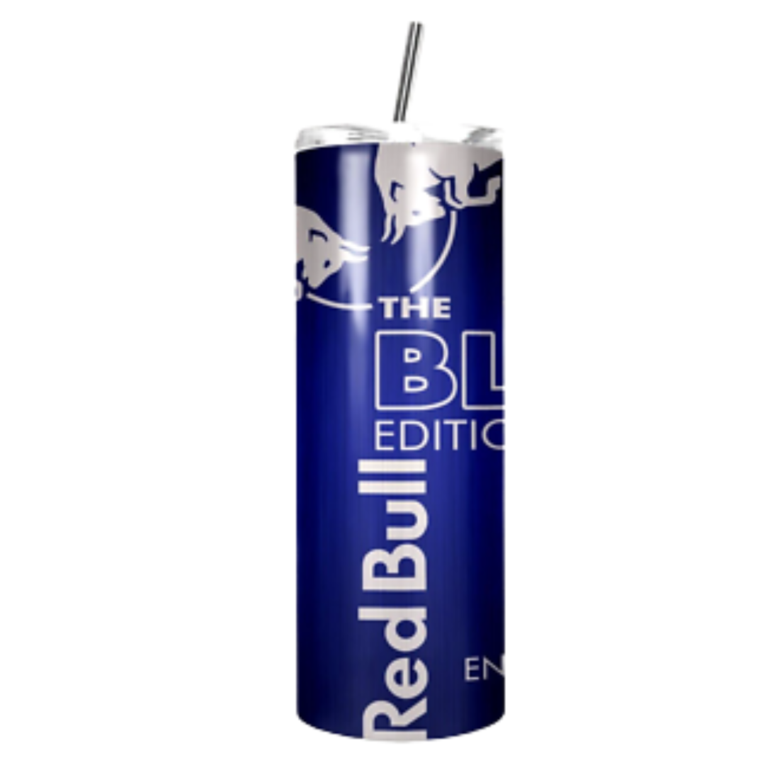 Gobelet Red Bull avec paille, édition myrtille